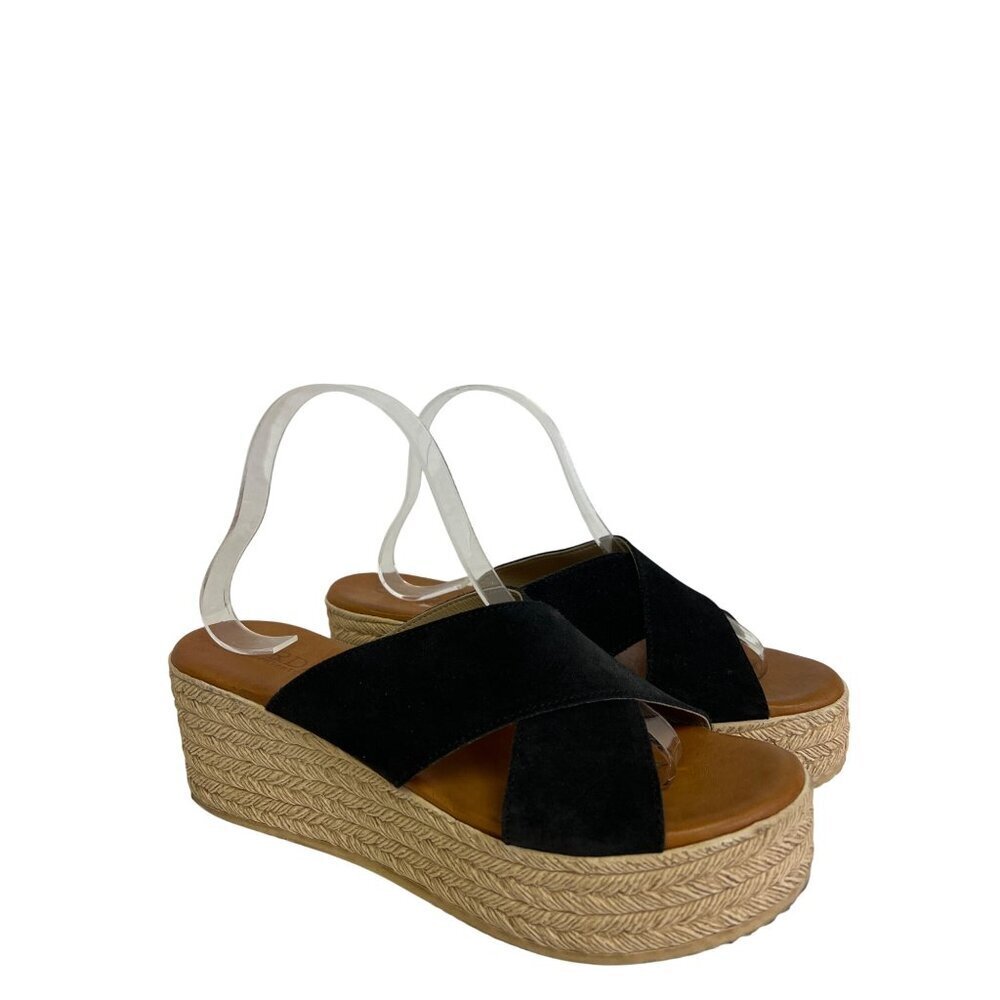 Cordani Black Suede Crisscross Platform Wedge Sandals